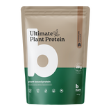bRaw Ultimate Plant Protein – chocolate flavour, 400g tan and green pouch with 28g protein per serve